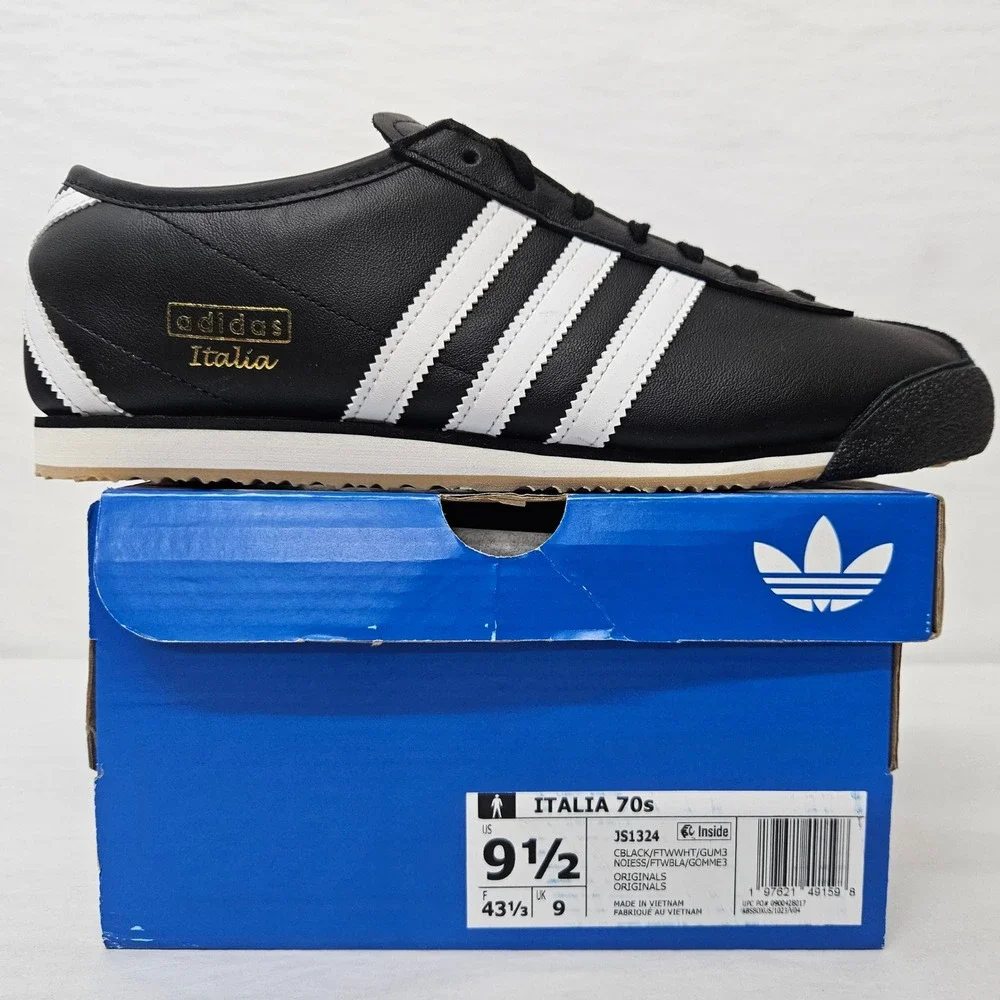 Adidas‎ Italia 70s Leather Sneakers JS1324 Black White Gum Men'S Size 9.5